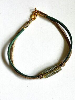 Handmade Suede Double‑Strand Bracelet • Gold Accent Bead • Boho Unisex Style